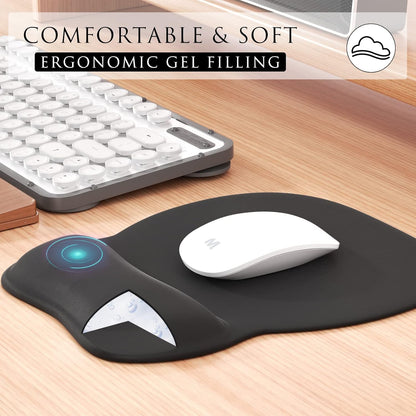 Ergonomic Mouse Pad with Gel Wrist Rest, Comfortable Mousepad with Smooth Wrist Support Surface and Non-Slip PU Base for Pain Relief, Computer, Laptop, Office & Home, 9.4 X 8.1 In, Black Color