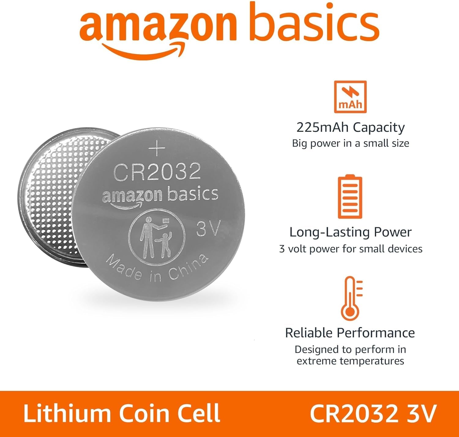 4-Pack CR2032 Lithium Coin Cell Battery, Compatible with Airtag, 3 Volt, Long Lasting Power, Mercury-Free