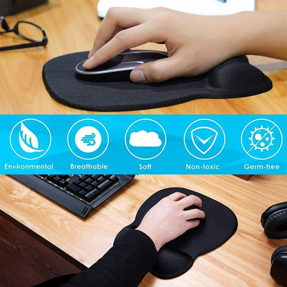 Ergonomic Mouse Pad with Gel Wrist Rest, Comfortable Mousepad with Smooth Wrist Support Surface and Non-Slip PU Base for Pain Relief, Computer, Laptop, Office & Home, 9.4 X 8.1 In, Black Color