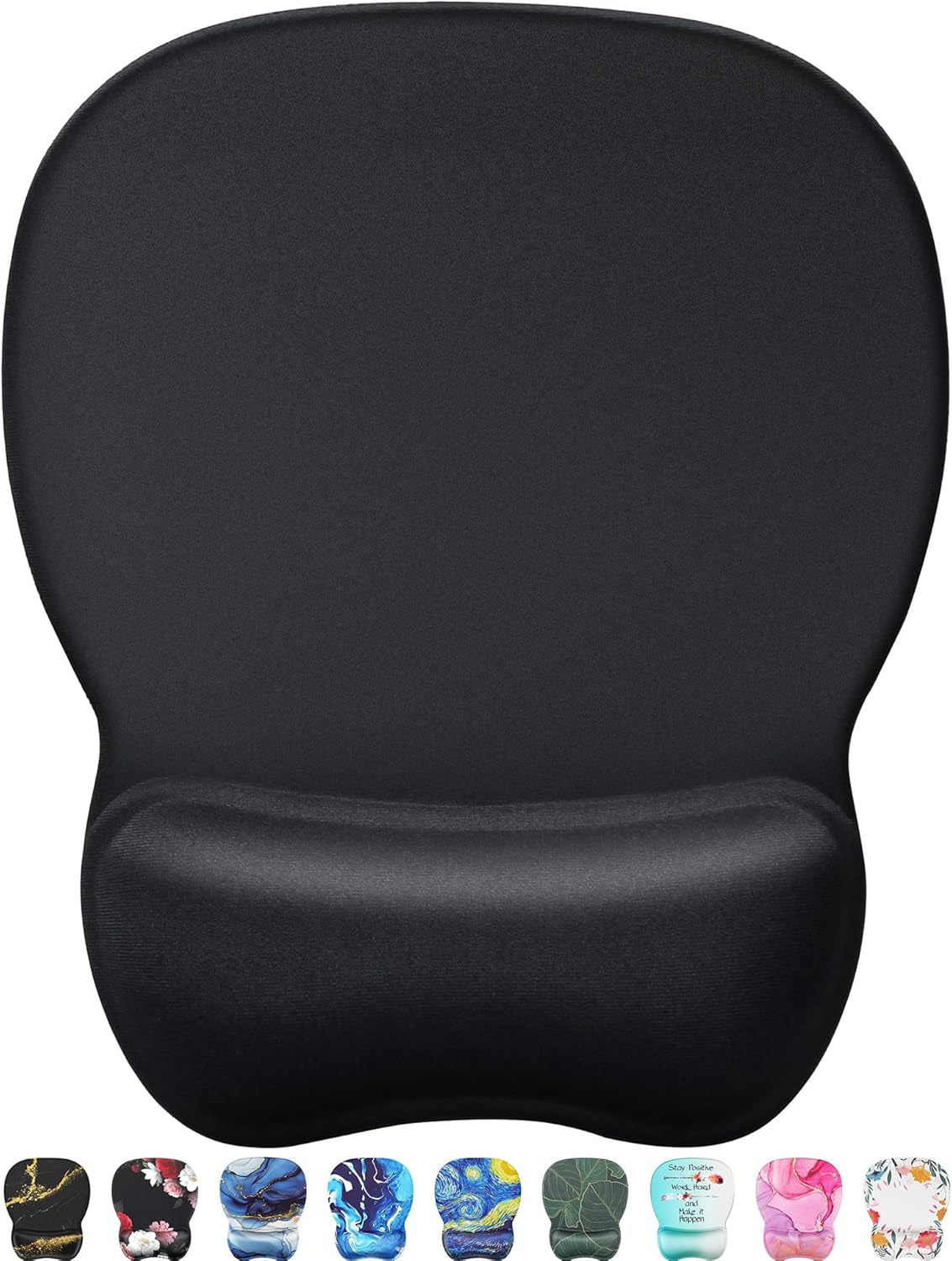 Ergonomic Mouse Pad with Gel Wrist Rest, Comfortable Mousepad with Smooth Wrist Support Surface and Non-Slip PU Base for Pain Relief, Computer, Laptop, Office & Home, 9.4 X 8.1 In, Black Color